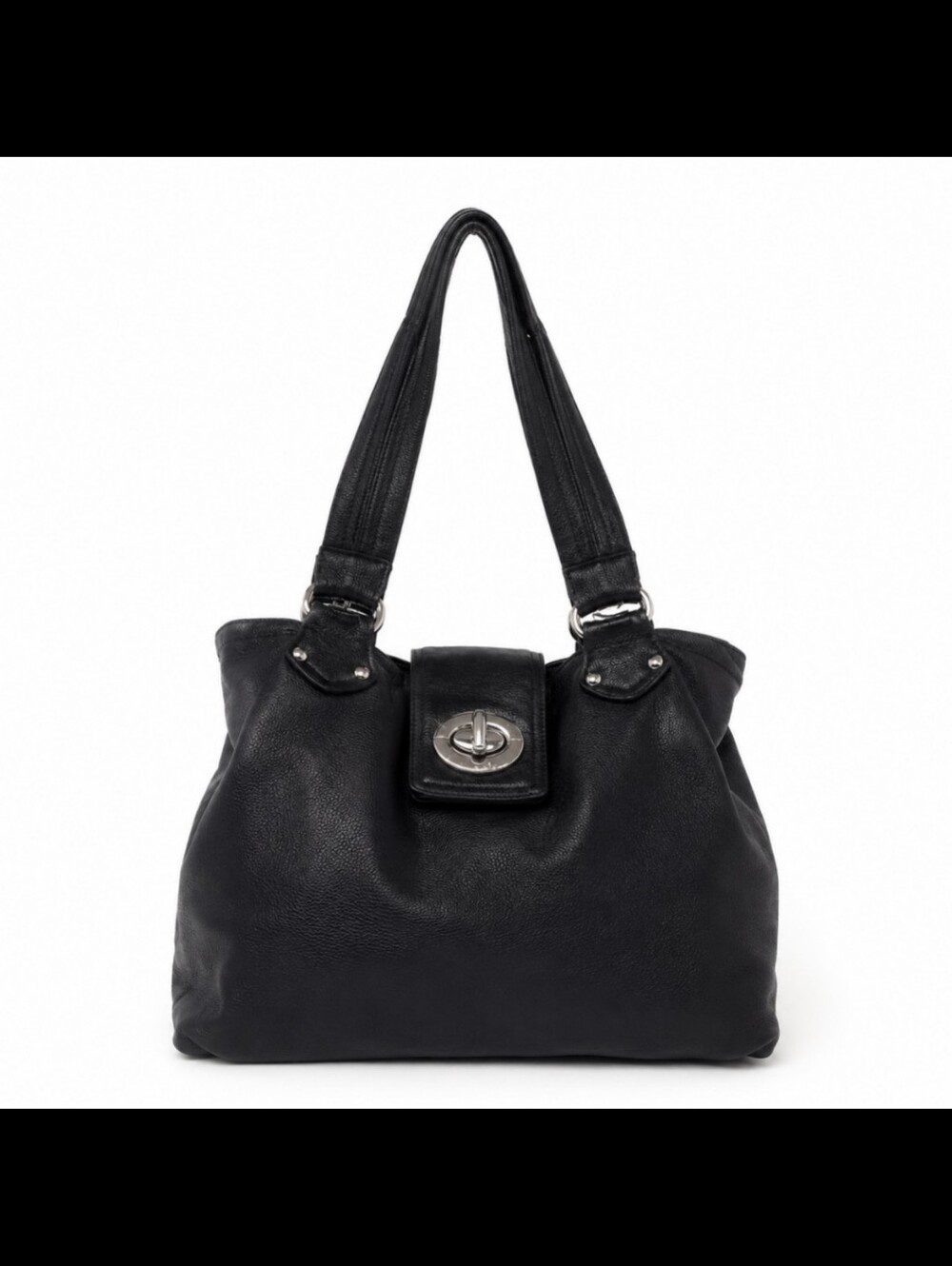 Marc Jacobs Black Leather Shoulder Bag with Large Turn lock & Silver Hardware